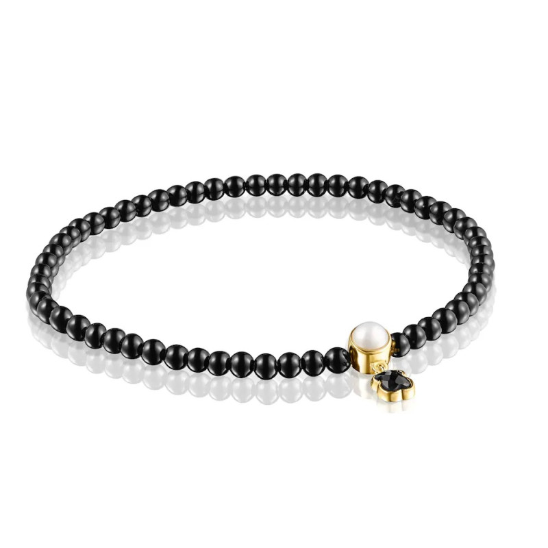 Tous Glory - Bransoletka z żółtego srebra Vermeil z onyksami i perłą