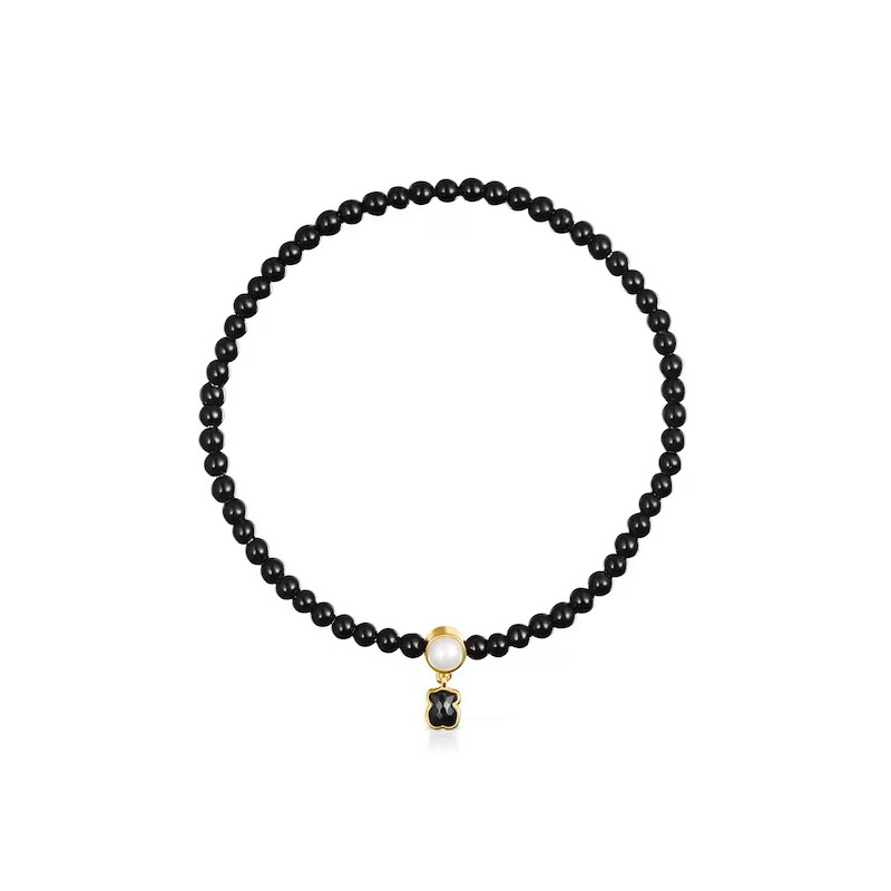 Tous Glory - Bransoletka z żółtego srebra Vermeil z onyksami i perłą