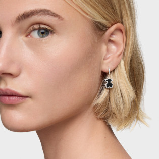 Kolczyki TOUS kreolki ze srebra i czarnego szkła akrylowego Galaxy