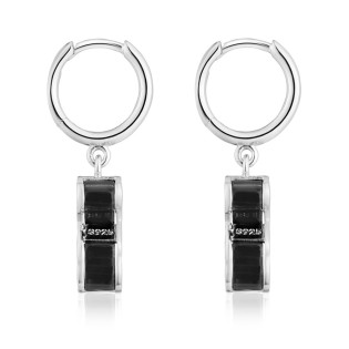 Kolczyki TOUS kreolki ze srebra i czarnego szkła akrylowego Galaxy