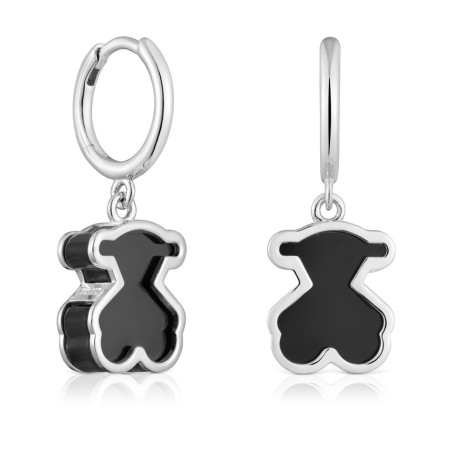 Kolczyki TOUS kreolki ze srebra i czarnego szkła akrylowego Galaxy