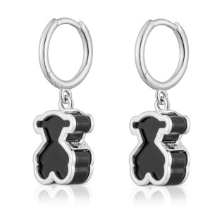 Kolczyki TOUS kreolki ze srebra i czarnego szkła akrylowego Galaxy