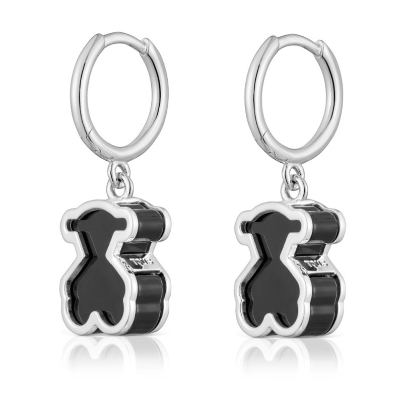 Kolczyki TOUS kreolki ze srebra i czarnego szkła akrylowego Galaxy