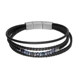 Męska Bransoleta Skórzana z Niebieskimi Kulami - JubilerSezam.pl