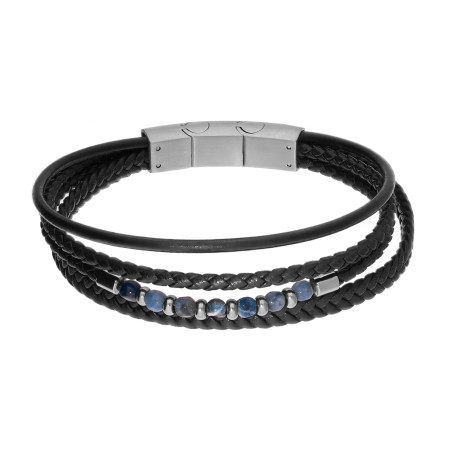 Męska Bransoleta Skórzana z Niebieskimi Kulami - JubilerSezam.pl