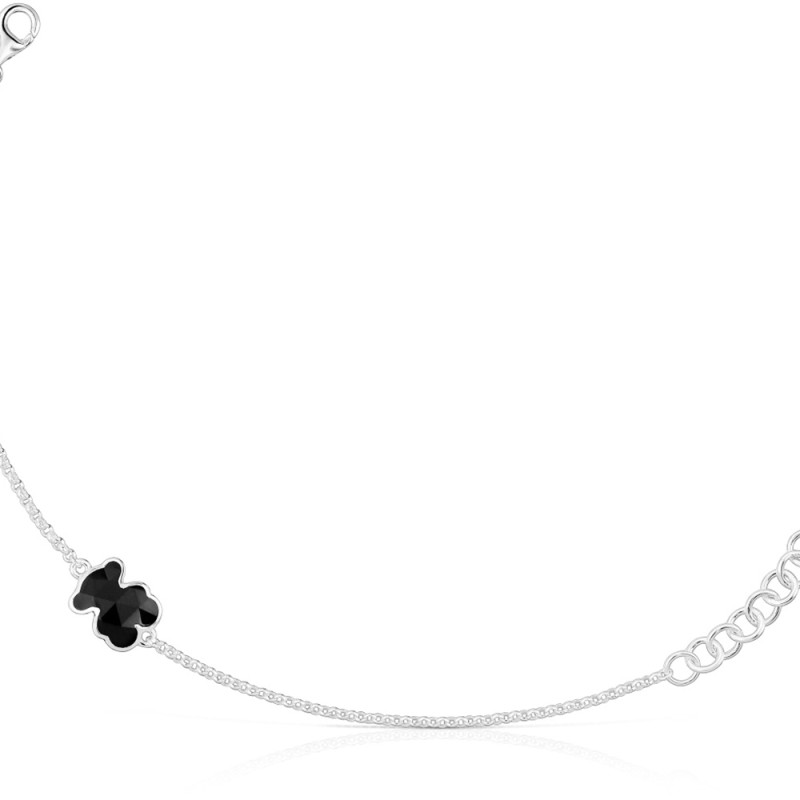 Bransoletka z łańcuszka ze srebra, z onyksowym charmsem w kształcie misia TOUS Icon Color