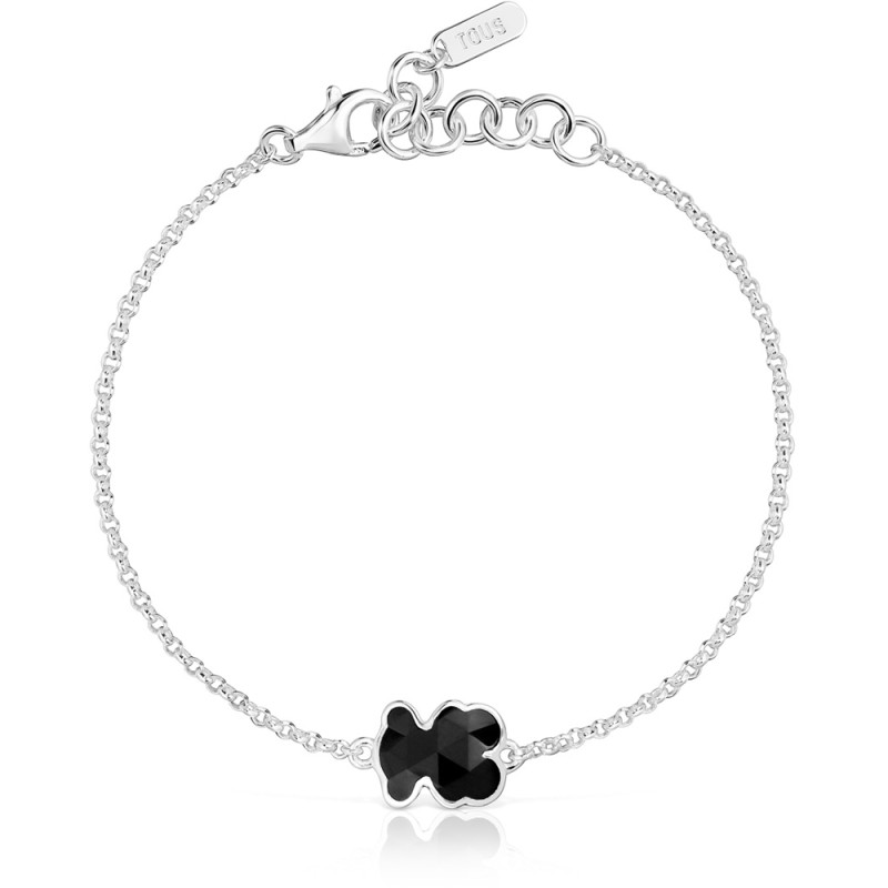 Bransoletka z łańcuszka ze srebra, z onyksowym charmsem w kształcie misia TOUS Icon Color