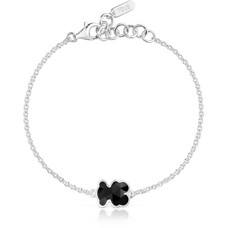 Bransoletka z łańcuszka ze srebra, z onyksowym charmsem w kształcie misia TOUS Icon Color