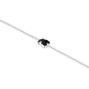 Bransoletka z łańcuszka ze srebra, z onyksowym charmsem w kształcie misia TOUS Icon Color