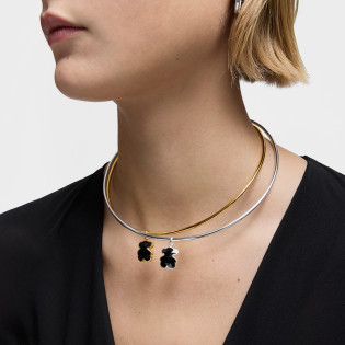 Mały wisiorek ze srebra z charmsem w kształcie misia z onyksu TOUS Icon Color