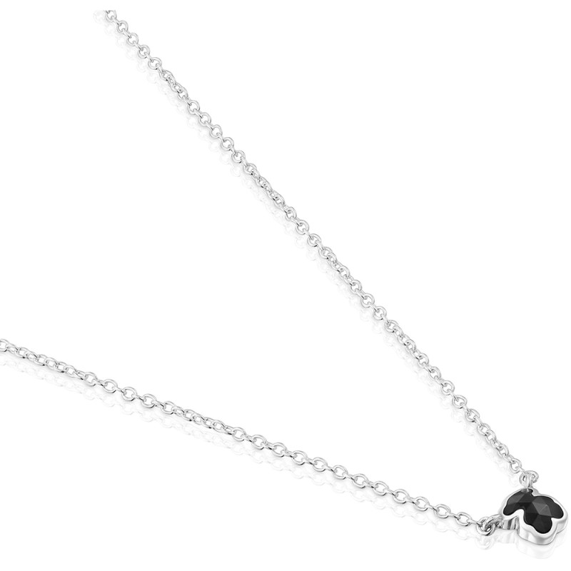 Krótki naszyjnik TOUS ze srebra z motywem małego misia z onyksu TOUS Icon Color