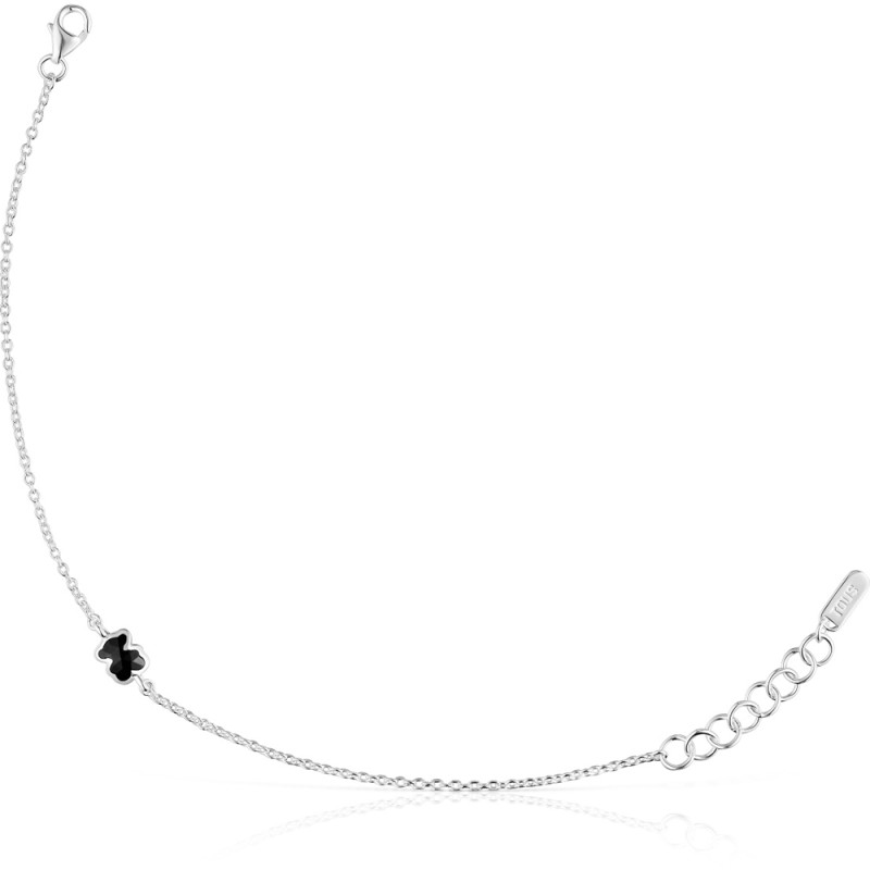 Bransoletka z łańcuszka ze srebra, z onyksowym motywem w kształcie misia 6 mm TOUS Icon Color