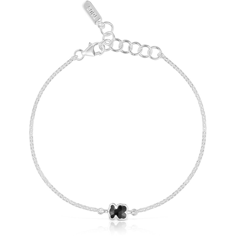 Bransoletka z łańcuszka ze srebra, z onyksowym motywem w kształcie misia 6 mm TOUS Icon Color