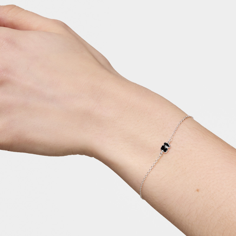 Bransoletka z łańcuszka ze srebra, z onyksowym motywem w kształcie misia 6 mm TOUS Icon Color