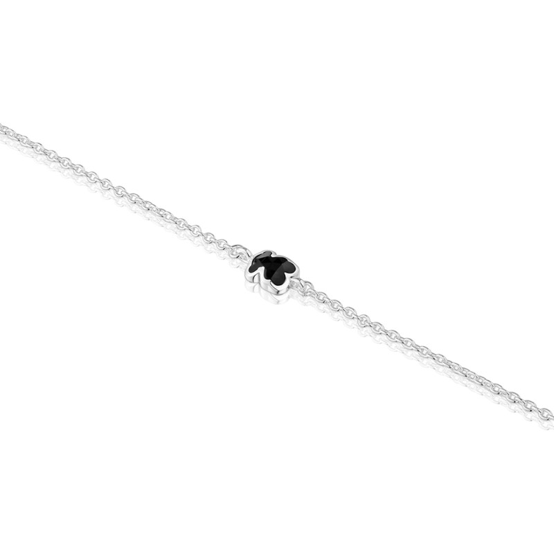 Bransoletka z łańcuszka ze srebra, z onyksowym motywem w kształcie misia 6 mm TOUS Icon Color