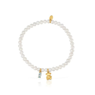 Elastyczna pozłacana bransoletka TOUS Bold Bear ze srebra, z perłą hodowlaną i topazem