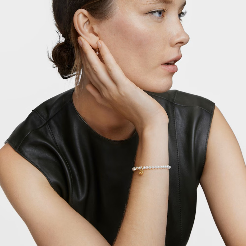 Elastyczna pozłacana bransoletka TOUS Bold Bear ze srebra, z perłą hodowlaną i topazem