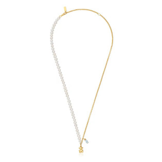 Krótki pozłacany srebrny naszyjnik TOUS Bold Bear z motywem misia, z perłami hodowlanymi i topazem