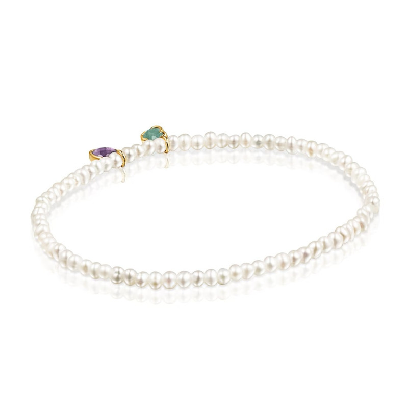 Tous Glory - Bransoletka z żółtego srebra Vermeil z perłami, amazonitem i ametystem