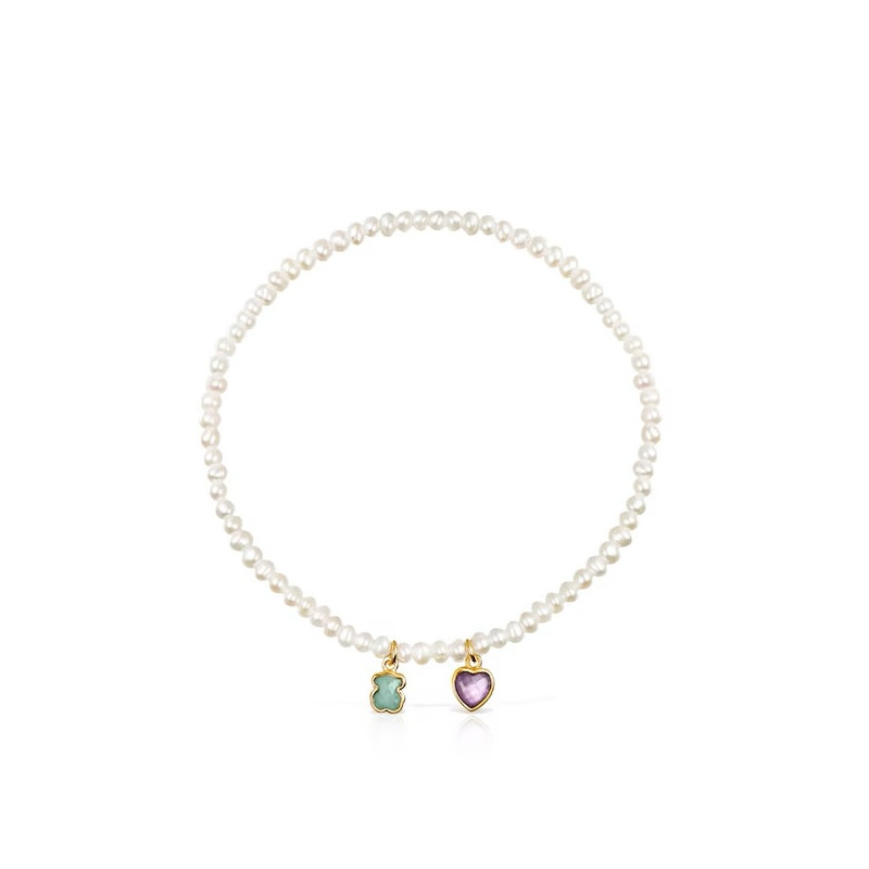 Tous Glory - Bransoletka z żółtego srebra Vermeil z perłami, amazonitem i ametystem