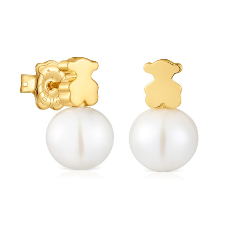 Kolczyki TOUS ze srebra pokrytego 18-karatowym złotem, z misiem i hodowlaną perłą słodkowodną Sweet Dolls