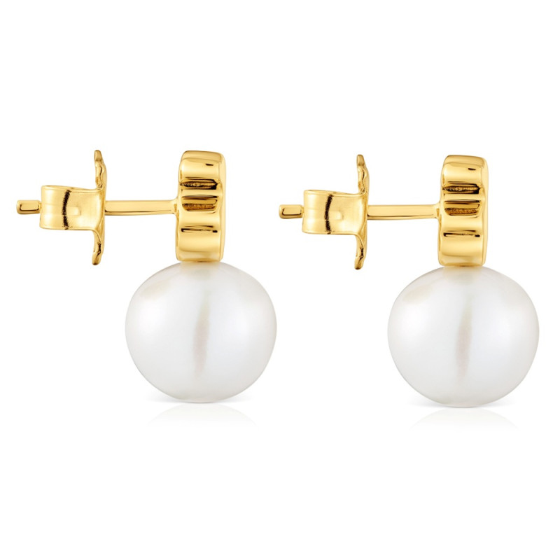 Kolczyki TOUS ze srebra pokrytego 18-karatowym złotem, z misiem i hodowlaną perłą słodkowodną Sweet Dolls