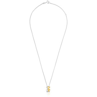 Krótki dwukolorowy podwójny naszyjnik TOUS z małym motywem misia My Other Half