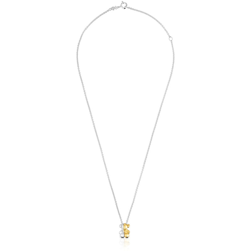 Krótki dwukolorowy podwójny naszyjnik TOUS z małym motywem misia My Other Half