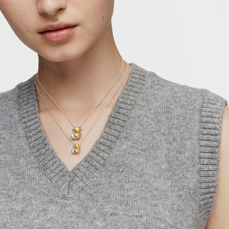 Krótki dwukolorowy podwójny naszyjnik TOUS z małym motywem misia My Other Half