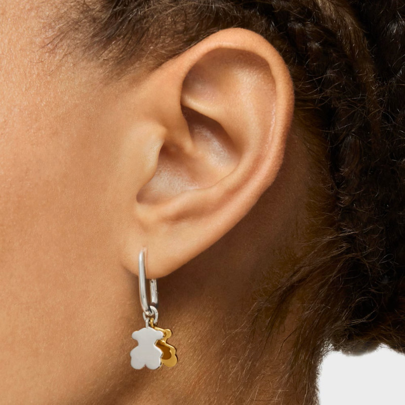 Małe dwukolorowe kolczyki kreolki z motywem misia TOUS Sweet Dolls