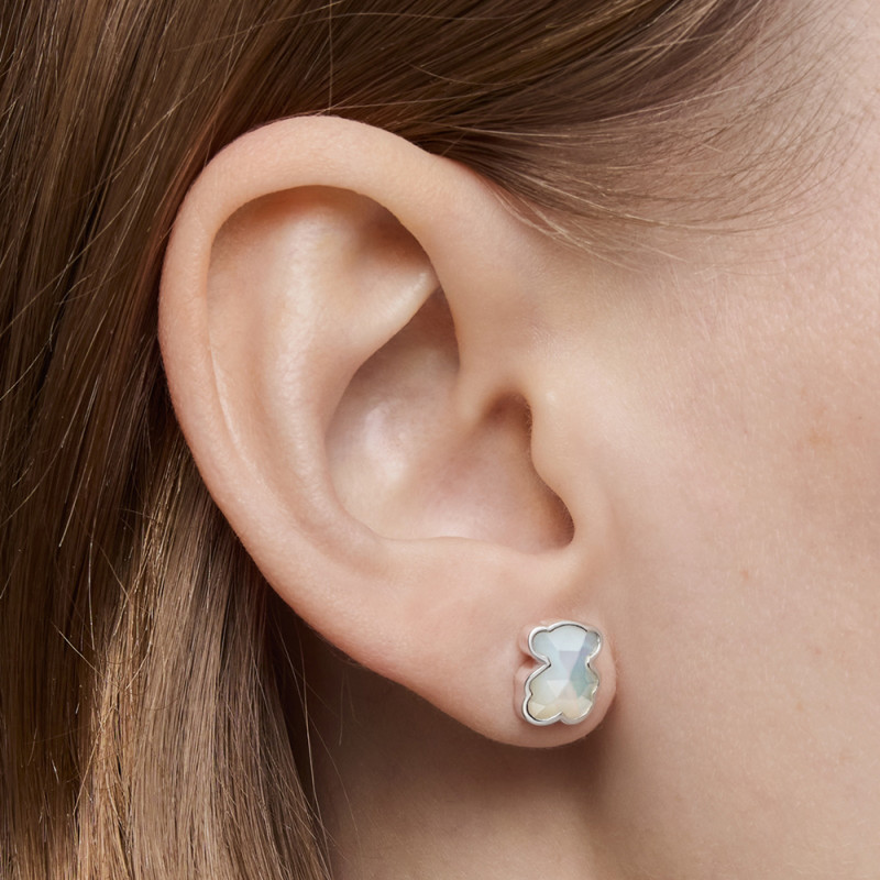 Kolczyki z misiem ze srebra i masy perłowej 10 mm TOUS Icon Color