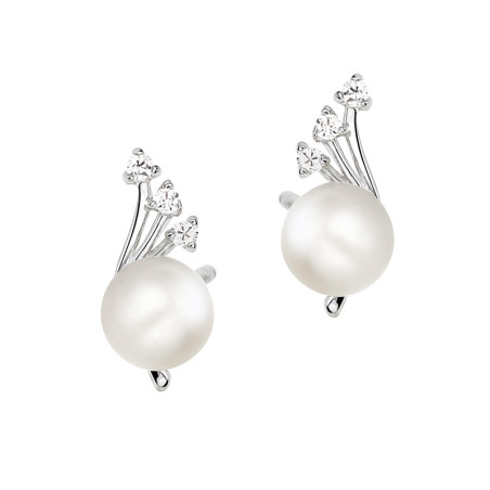 Kolczyki srebnre z cyrkoniami i perłą jubilerską 6mm