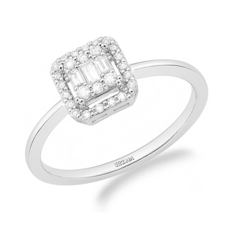 Pierścionek srebrny prostokąt z cyrkoniami bagiety