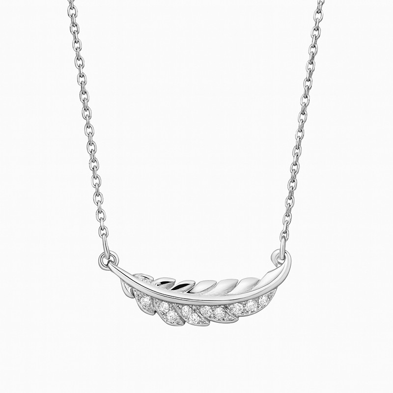 Naszyjnik srebrny z piórkiem z cyrkoniami
