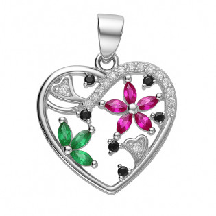 Wisiorek srebrny w kształcie serca z kolorowymi cyrkoniami próba 925