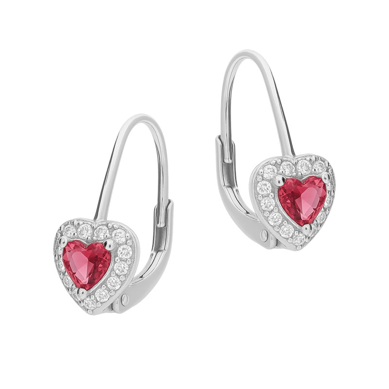 Kolczyki srebrne rodowane z motywem markizy i czerwoną cyrkonią w kształcie serca próba 925