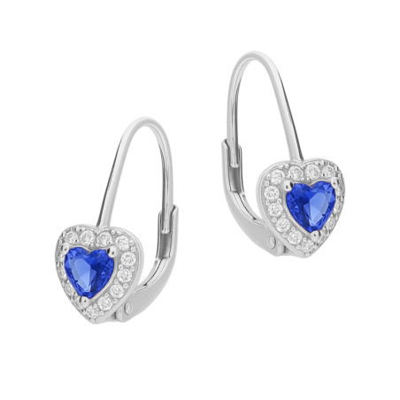Kolczyki srebrne rodowane z motywem markizy i szafirową cyrkonią w kształcie serca próba 925