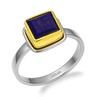 Pierścionek metaloplastyka z brassem i naturalnym lapis lazuli