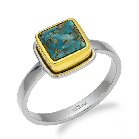 Pierścionek metaloplastyka z brassem i naturalnym turkusem