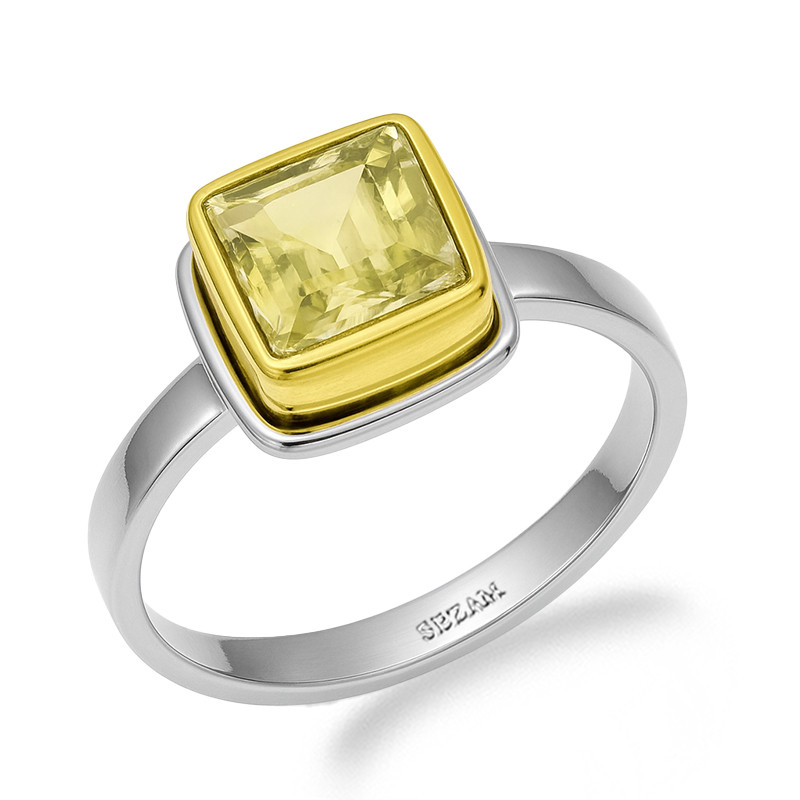 Pierścionek metaloplastyka z brassem i naturalnym ametystem zielonym