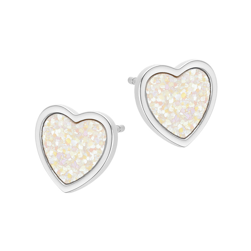 Kolczyki srebrne serce z białym opalem