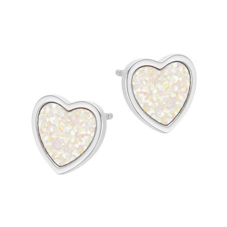 Kolczyki srebrne serce z białym opalem
