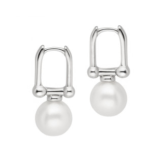 Kolczyki srebrne z białą perłą na haczyku
