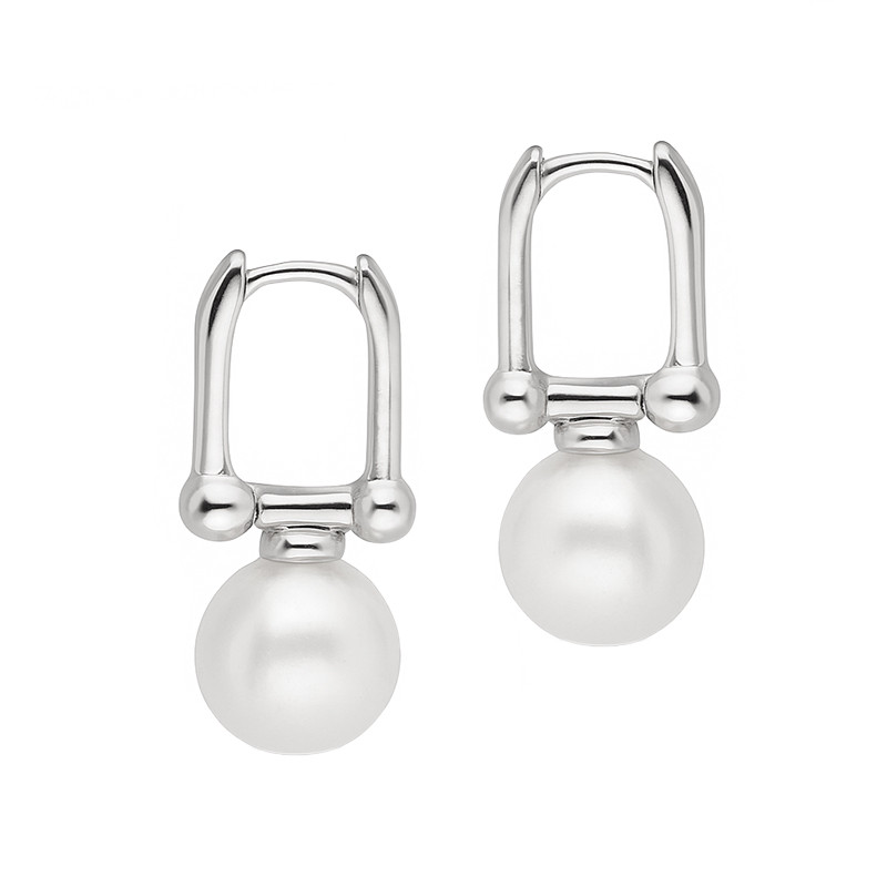 Kolczyki srebrne z białą perłą na haczyku