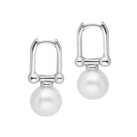 Kolczyki srebrne z białą perłą na haczyku
