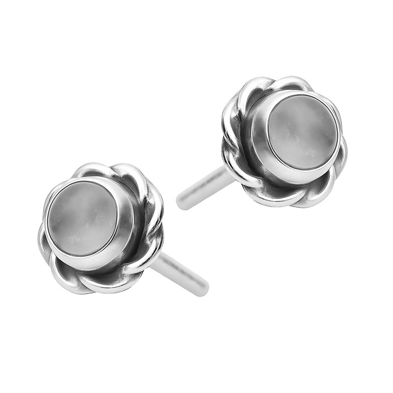 Kolczyki z labradorytem oprawa w kształcie kwiatka srebro 925