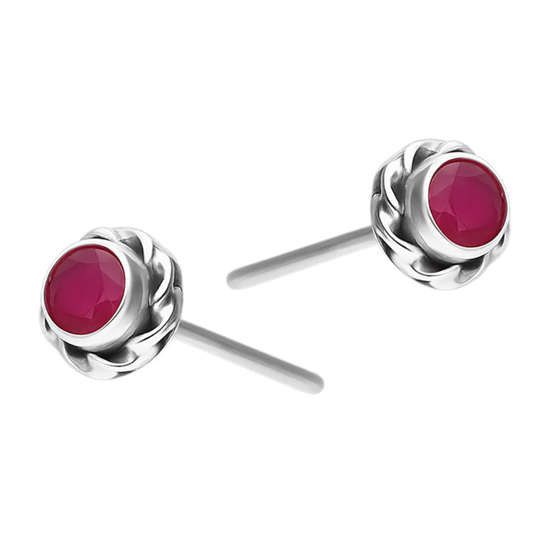 Kolczyki kwiatki z rubinem oprawa gładka w kształcie kwiatka srebro 925