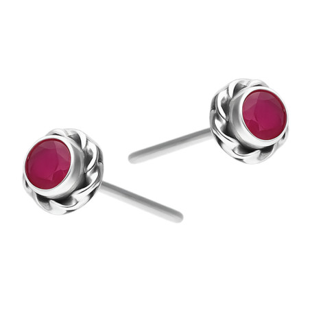 Kolczyki kwiatki z rubinem oprawa gładka w kształcie kwiatka srebro 925