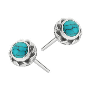 Kolczyki z turkusem oprawa w kształcie kwiatka srebro 925