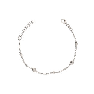 Bransoletka srebrna rodowana z diamentowanymi dmuchanymi kulkami próba 925